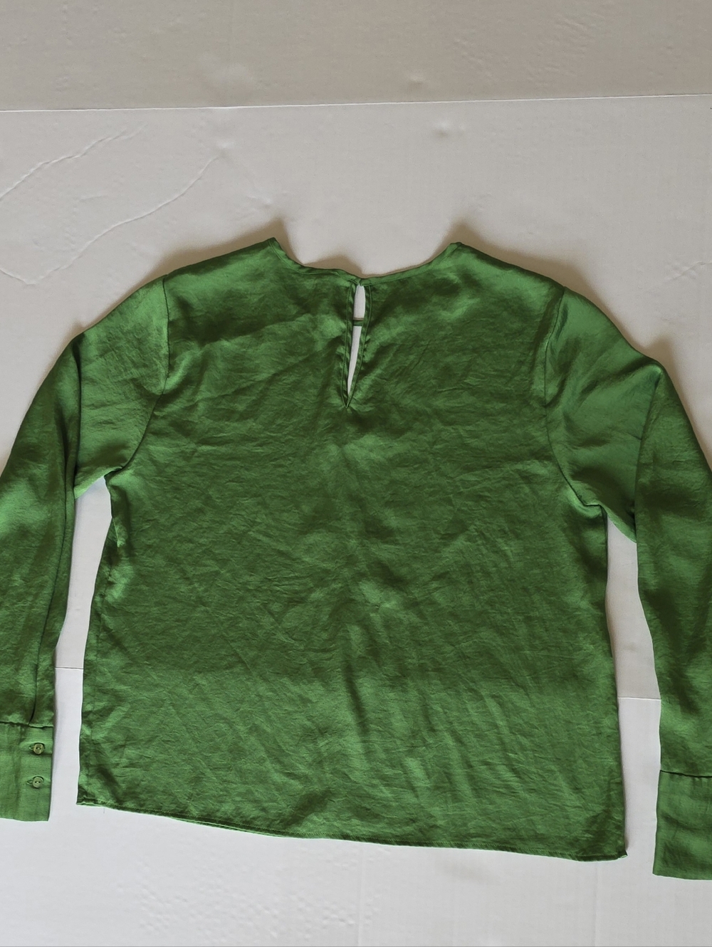 Mango Lime Green Satin Keyhole Blouse Quiet Luxury Minimalist Office Chic Top - Picture 8 of 8